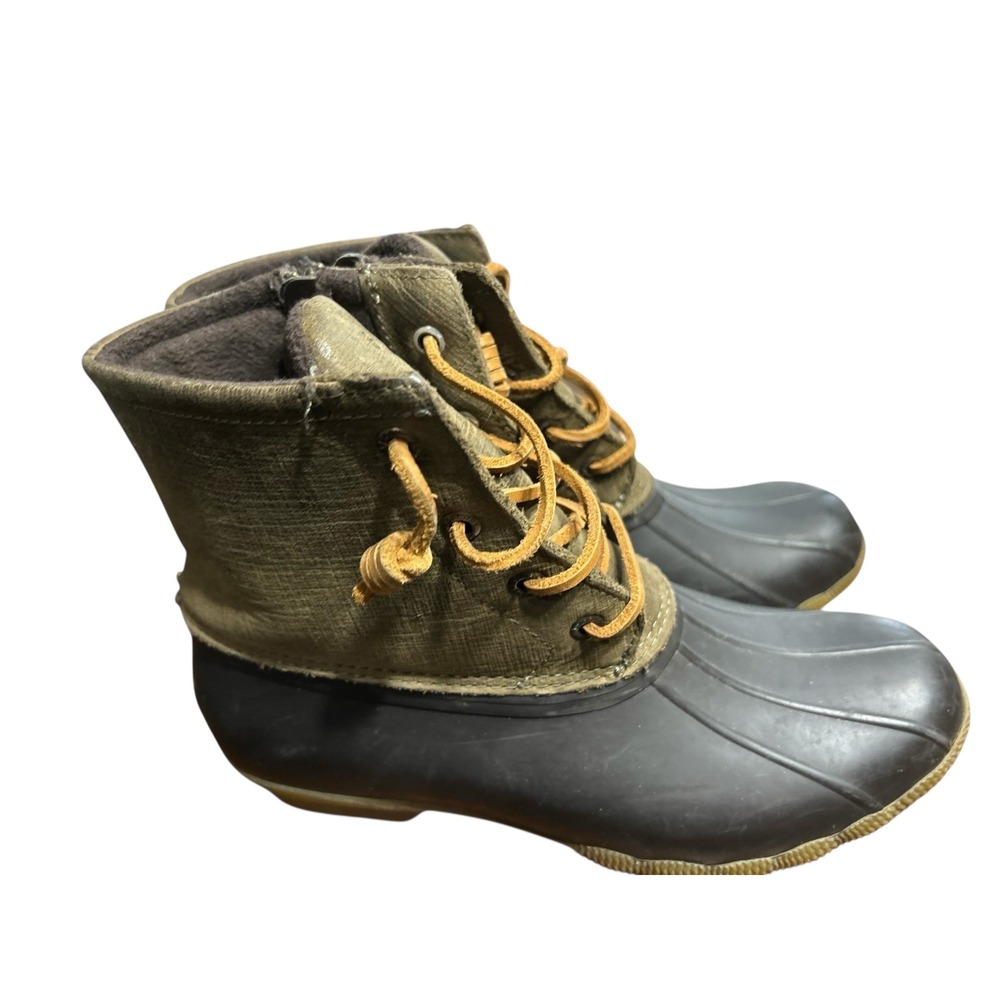 Sperry Top‎ Sider Duck Boots Women Olive Green Waterproof Lace Up Ankle Boots